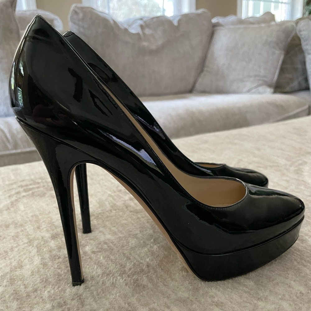 Jimmy Choo Black Patent Leather Platform Heels Size 39